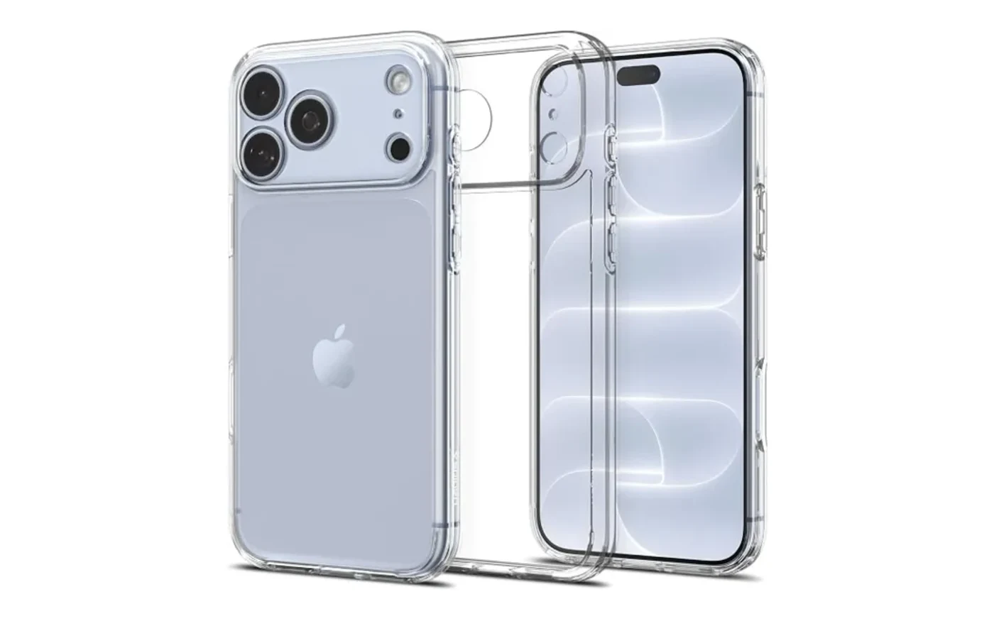 Clear slim case shown front and back on an iPhone 18 Pro Max