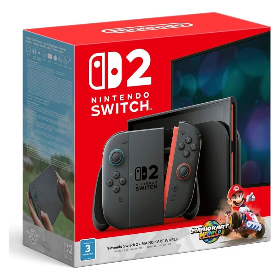 Nintendo Switch 2 console with Mario Kart World bundle retail box