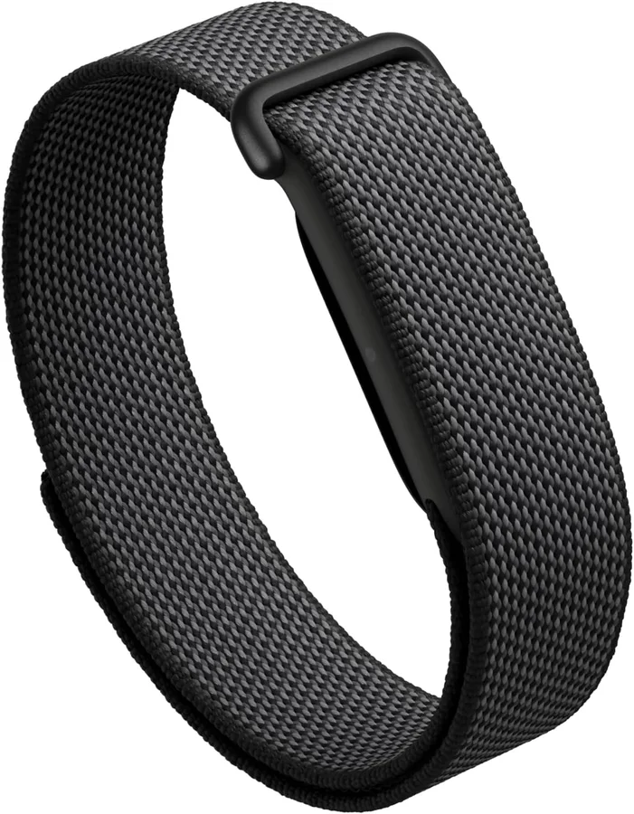Google Fitbit Air screenless fitness tracker in the Obsidian colourway, a dark woven fabric band